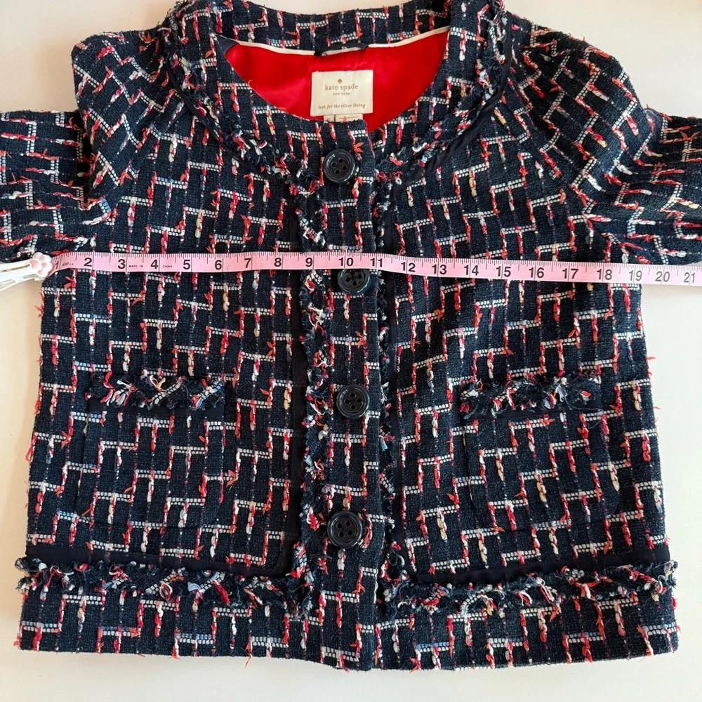Kate Spade EUC Darby Tweed Cropped Blazer Navy Red Size 10